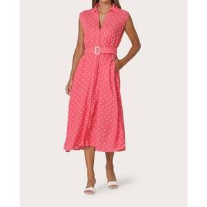 NEW LUSANA chloe belted linen shirt dress in french spot